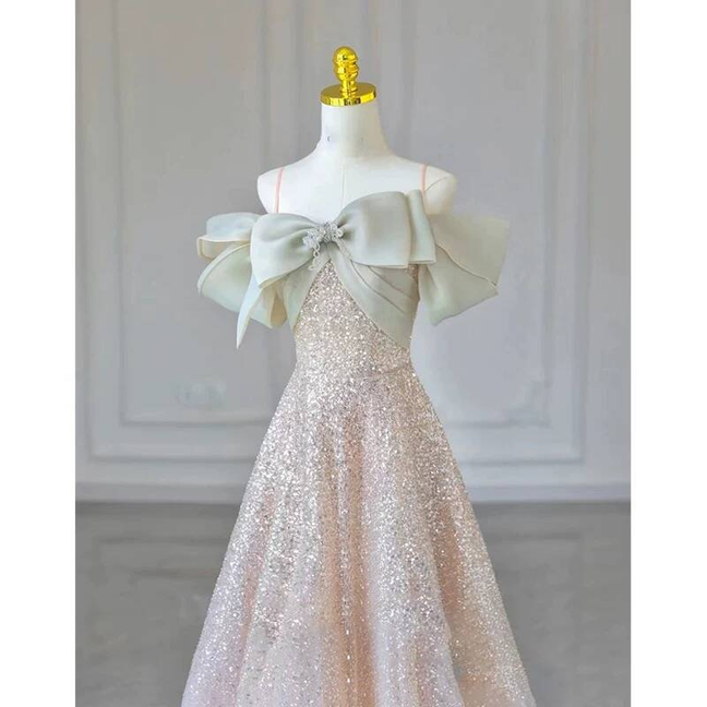 Magnifique robe de bal longue à paillettes, coupe trapèze, épaules dénudées, tenue de soirée pour 16e anniversaire, robe de remise de diplôme, AU379