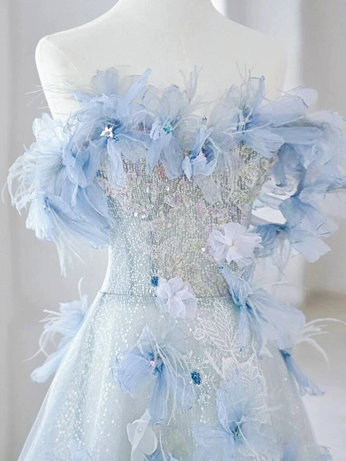 Bescheidenes Ballkleid aus der Schulter blau Pailletten langes Ballkleid Inspiration Party formales Kleid Ballkleider AU382