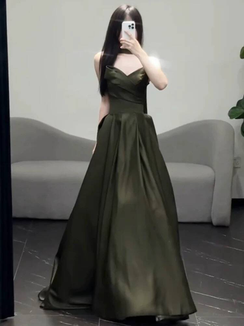 Zeitlose Meerjungfrau Schatz Olivgrün Satin Ballkleider Partykleid 18. Geburtstag Outfits Abschlusskleid AU398