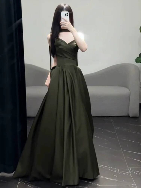 Timeless Mermaid Sweetheart Olive Green Satin Prom Dresses Party Dress 18th Birthday Outfits Graduation Dress AU398