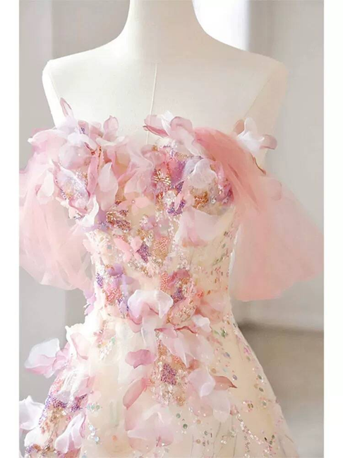 Robe de bal modeste à épaules dénudées et paillettes roses, longue robe de bal, inspiration robe de soirée formelle, robes de bal AU410