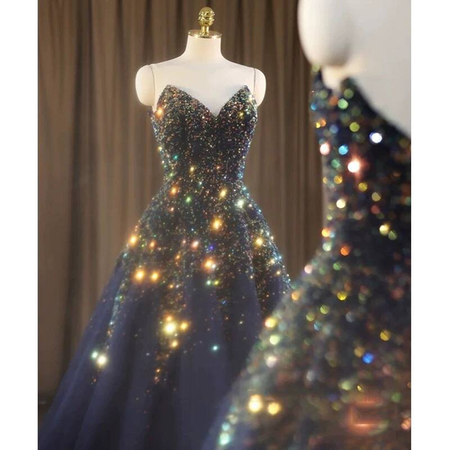 Süßes Ballkleid Schatz Marineblau Pailletten Perlen Ballkleider Partykleid 20. Geburtstag Outfits Abschlusskleid AU420