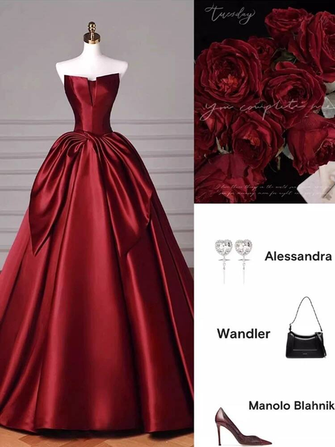 Robe de bal élégante sans bretelles en satin bordeaux, robe de soirée, robe de danse, robe de remise de diplôme de lycée, AU425