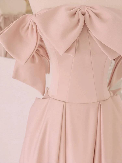 Robe de bal simple en satin rose blush, épaules dénudées, coupe trapèze, tenue de soirée pour 18e anniversaire, robe de remise de diplôme, AU441