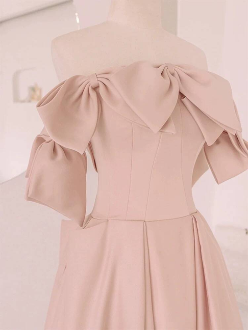 Simple A line Off The Shoulder Blush Pink Satin Prom Dresses Party Dress 18th Birthday Outfits Graduation Dress AU441