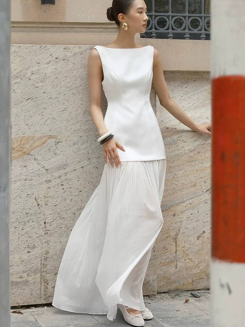 Robe de bal élégante en satin blanc, style sirène, col rond, tenue de soirée pour 16e anniversaire, robe de remise de diplôme, AU494