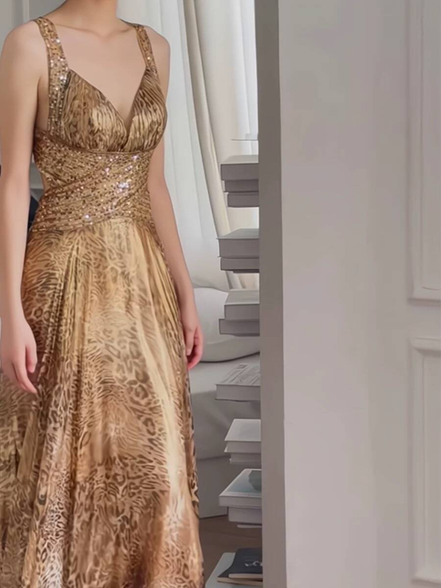 Robe de bal longue vintage en satin doré, décolleté en cœur, dos nu, coupe trapèze, tenue de soirée pour 16e anniversaire, robe de remise de diplôme, AU512