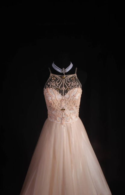 Retro Ballkleid Träger Blush Pink Tüll Bodenlangen Ballkleid Inspiration Lange Ballkleider AU528