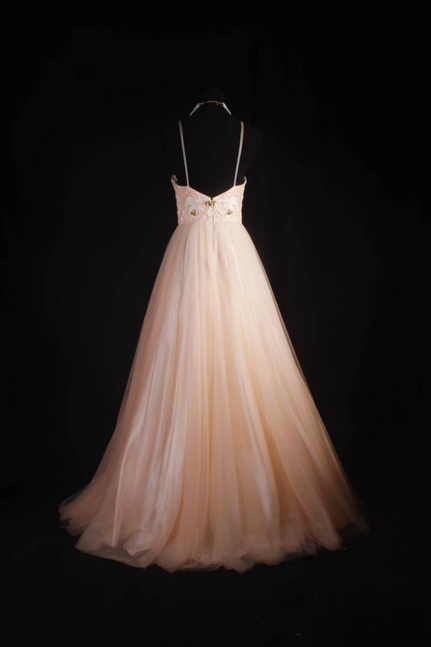 Retro Ball Gown Straps Blush Pink Tulle Floor Length Prom Dress Inspiration Long Prom Dresses AU528