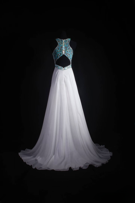 Classic A Line Scoop Neckline Beads Sequins Chiffon Long Prom Dress Inspiration Party Senior Dance Prom Dresses AU532