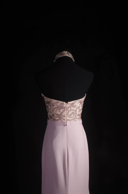 Klassische Meerjungfrau Hoher Ausschnitt Perlen Rosa Chiffon Langes Abendkleid Inspiration Party Senior Dance Prom Kleider AU542