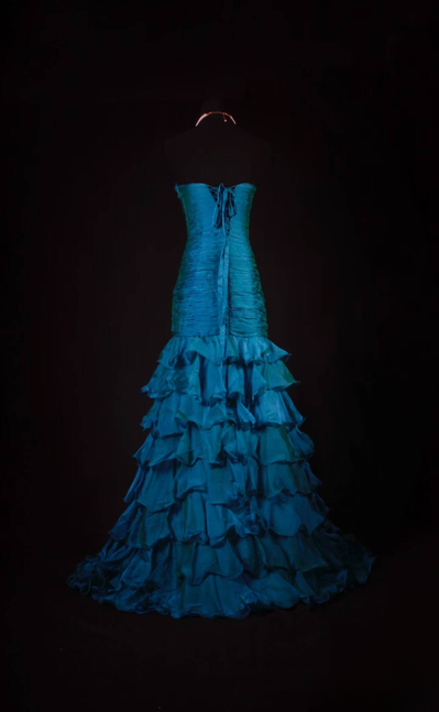 Retro Mermaid Sweetheart Blue Chiffon Beads Long Prom Dresses Party Dress Graduation Outfits For Women AU576
