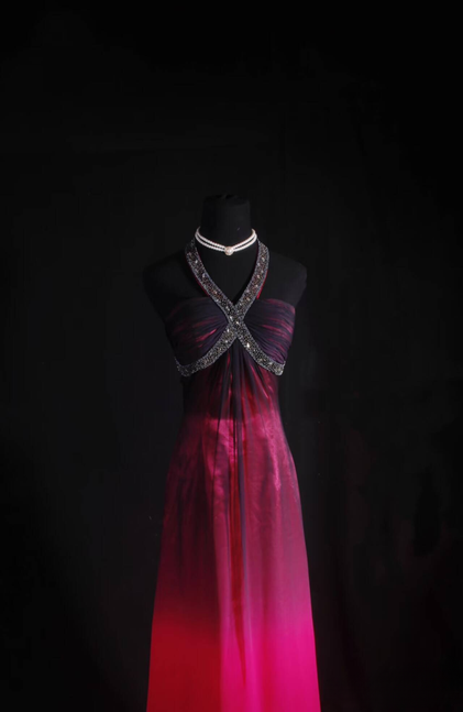 Vintage Prom Dresses 1950s Retro Classy A Line Halter Black Ombre Pink Party Dress Princess Graduation Outfit For Women AU585