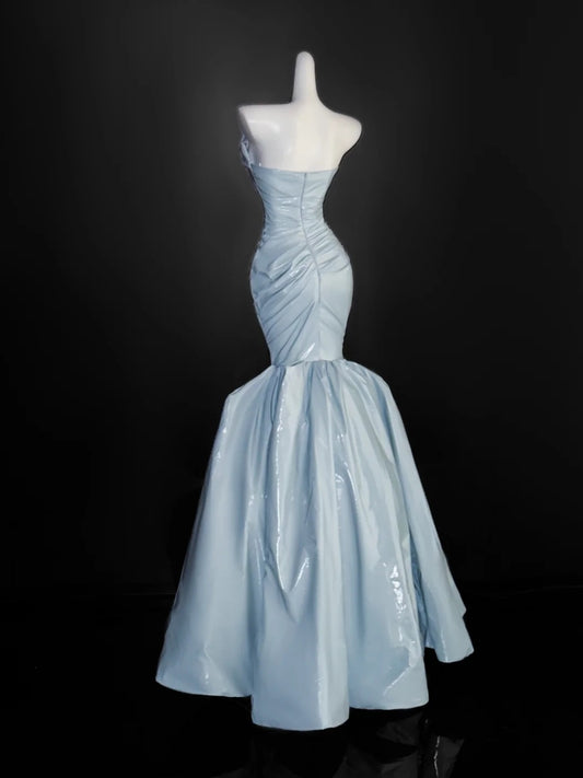 Elegant Mermaid Sweetheart Light Sky Blue Satin Prom Dresses Party Dress 16th Birthday Outfits Senior Graduation Dress AU667