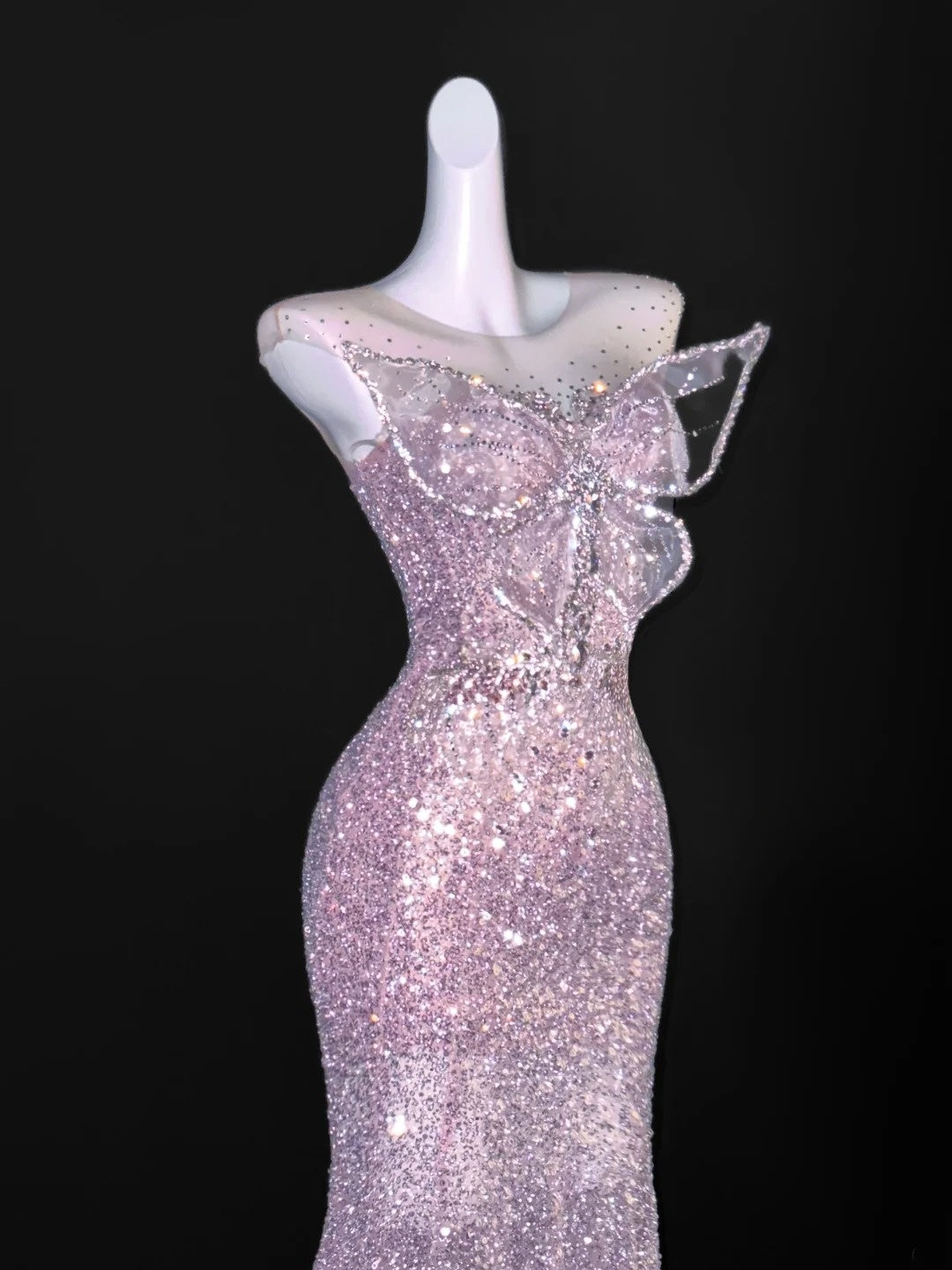 Robe de bal élégante à paillettes roses et col rond, style sirène, tenue de soirée pour 16e anniversaire, robe de remise de diplôme, AU668