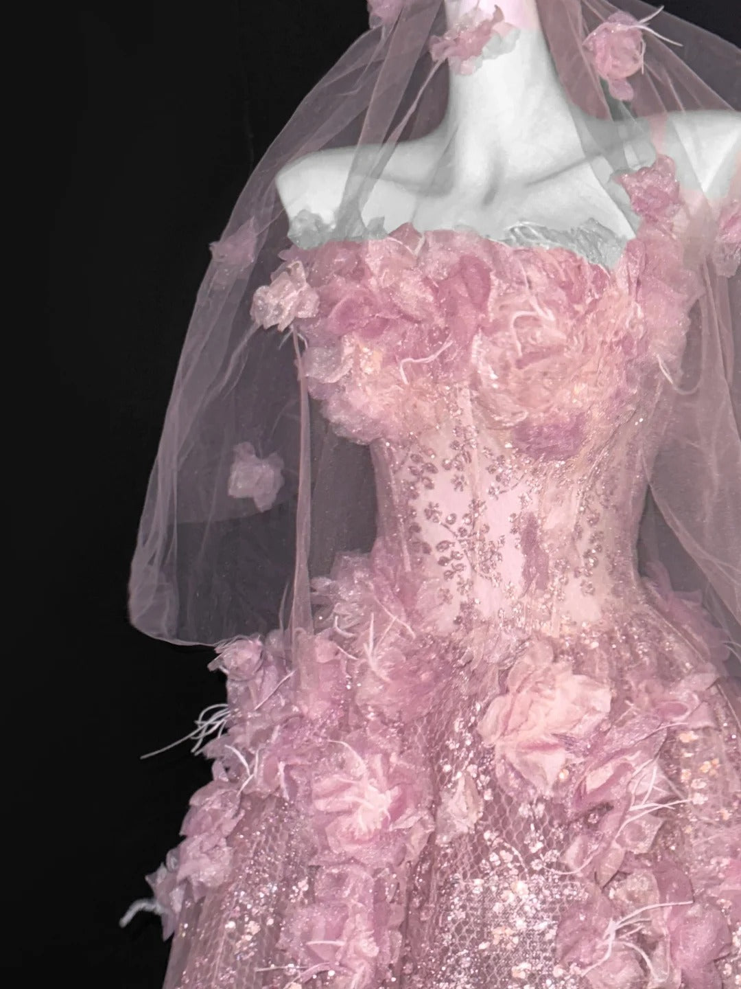 Robe de bal vintage bustier en tulle rose clair à fleurs, robe de bal longue, tenue de fête pour 18e anniversaire, robe de remise de diplôme, AU669