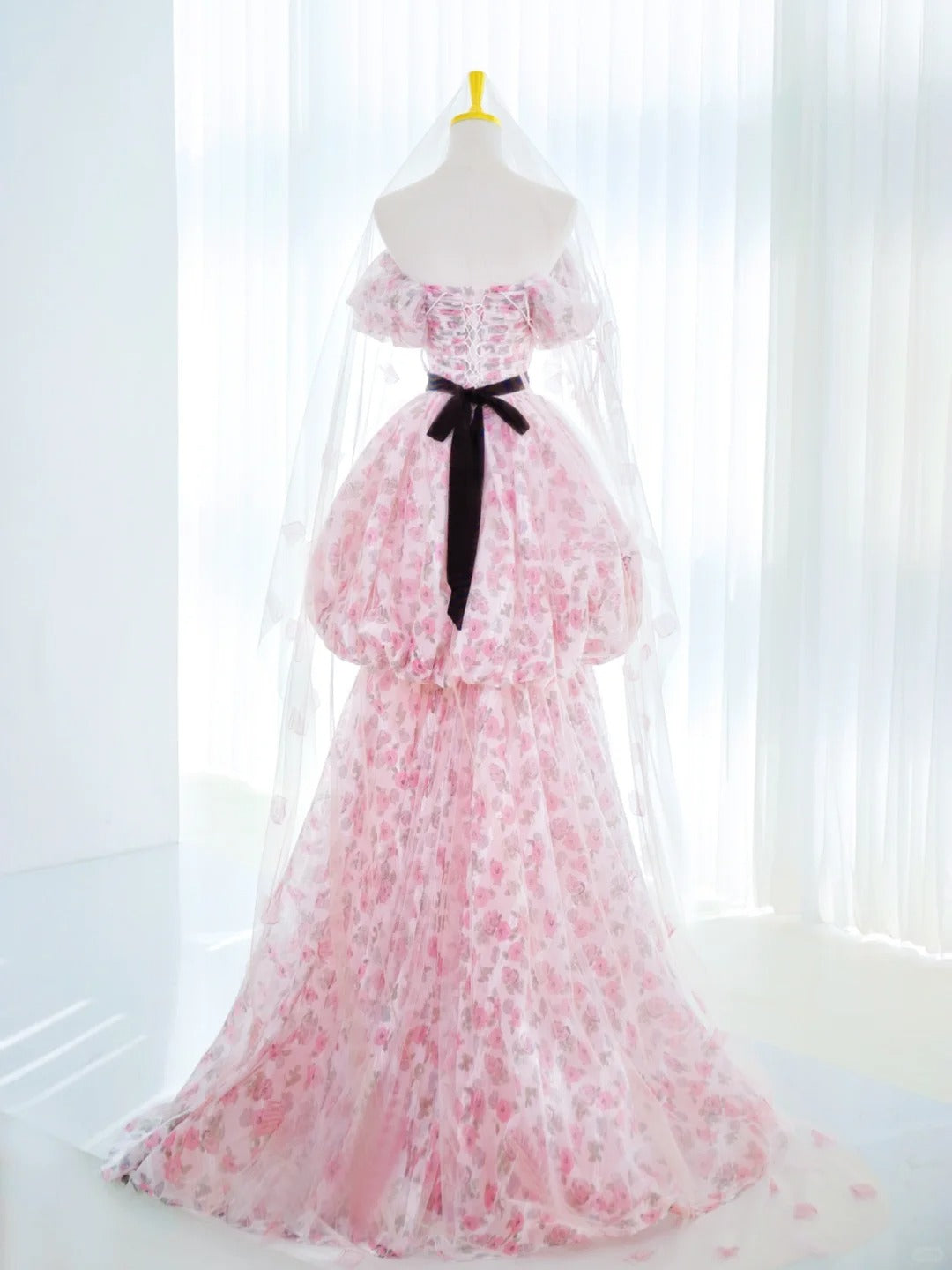Robe de bal élégante à épaules dénudées, robe de bal à fleurs roses, robe longue de soirée, tenue de 18e anniversaire, robe de danse de lycée AU815