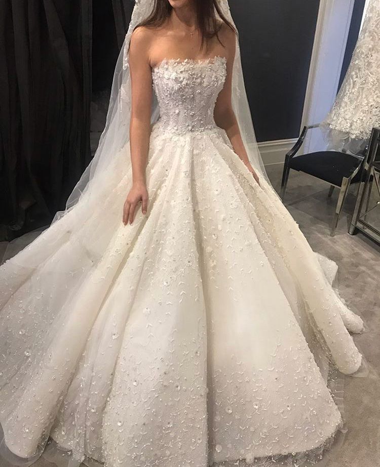 Robe de mariée longue en tulle blanc et dentelle, sans bretelles, style féerique, robe de mariée civile, B161