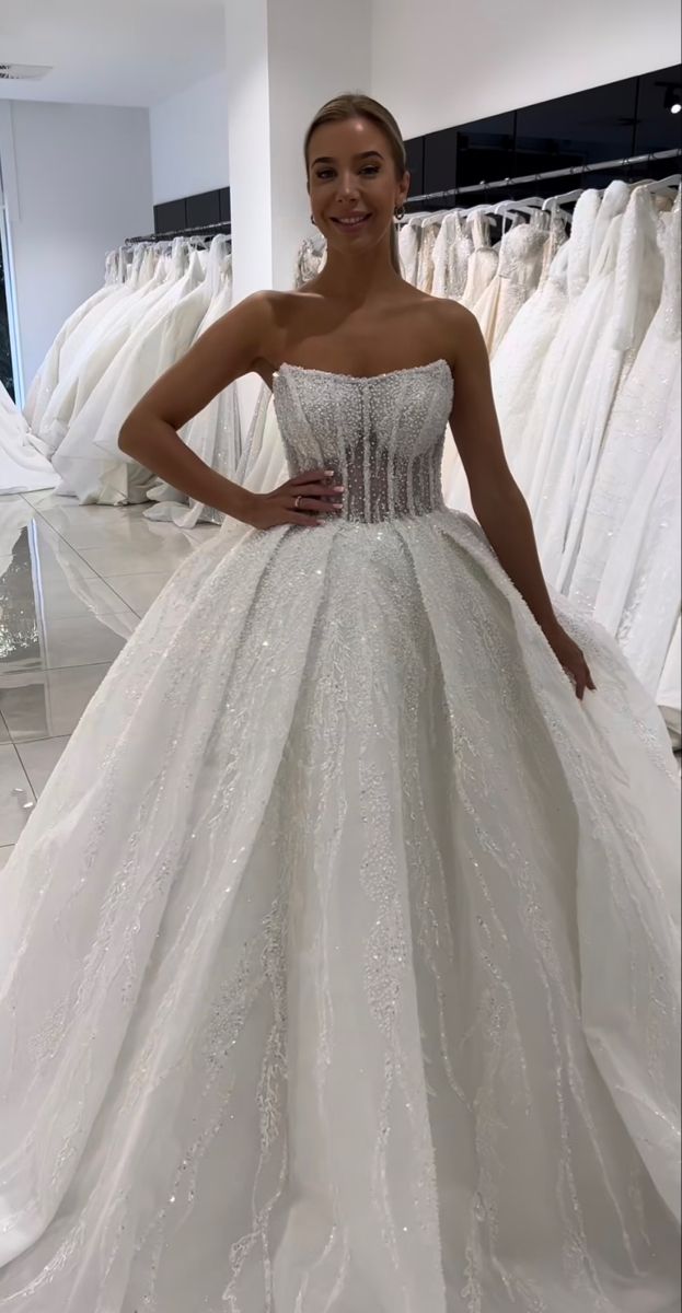 Dream Ball Gown Princess Sweetheart Long Sequins White Wedding Dress Fairy Formal Wedding Dresses Civil Brides Gowns B164