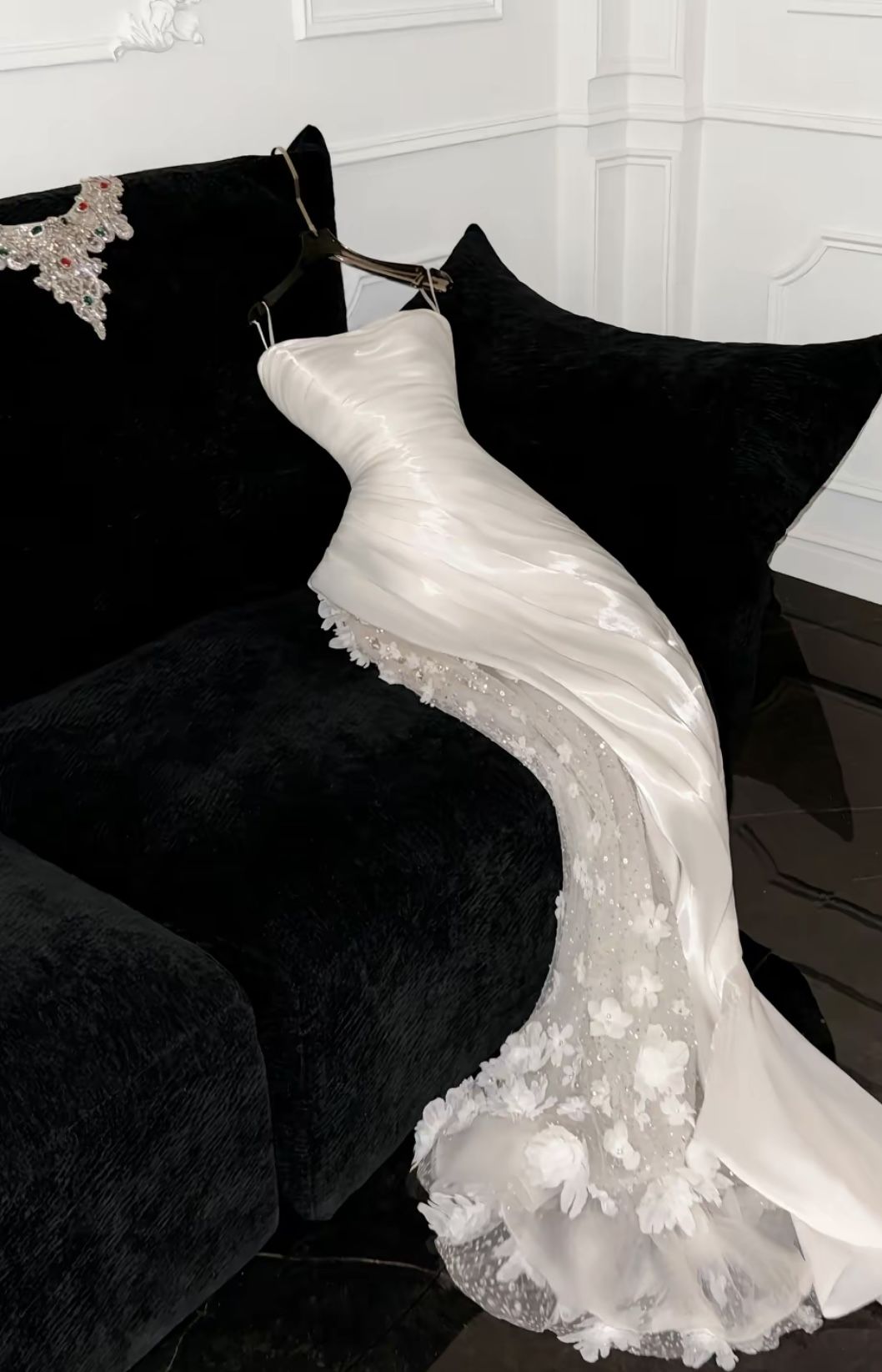 Timeless Mermaid Strapless Long Satin White Tulle Wedding Dress Fairytale Formal Wedding Dresses Civil Brides Gowns B169