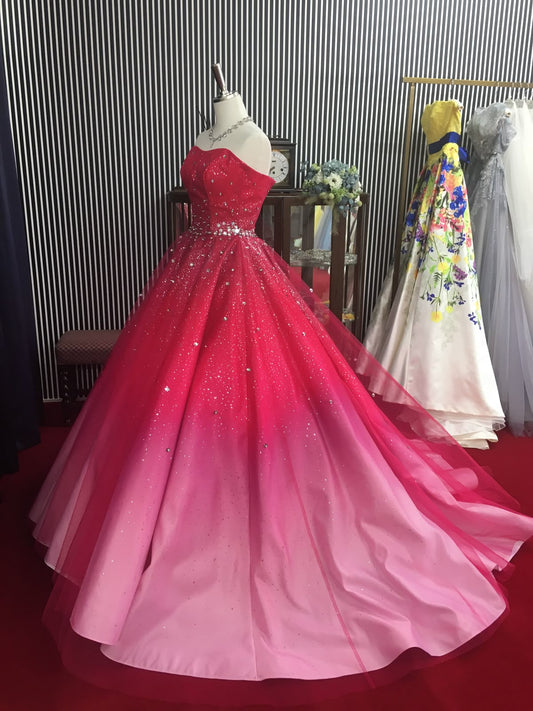 Aesthetic Ball Gown Sweetheart Pink Ombre Tulle Long Quinceanera Dress 2000s Quinceanera Dresses Sweet 15 16 Dress B235