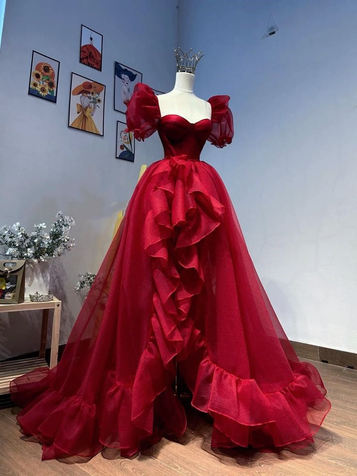 Bescheidene High Low Sweetheart Weinrote Ballkleider Inspiration Trendige Ballkleider Prinzessin Tanz Formelles Ballkleid B243