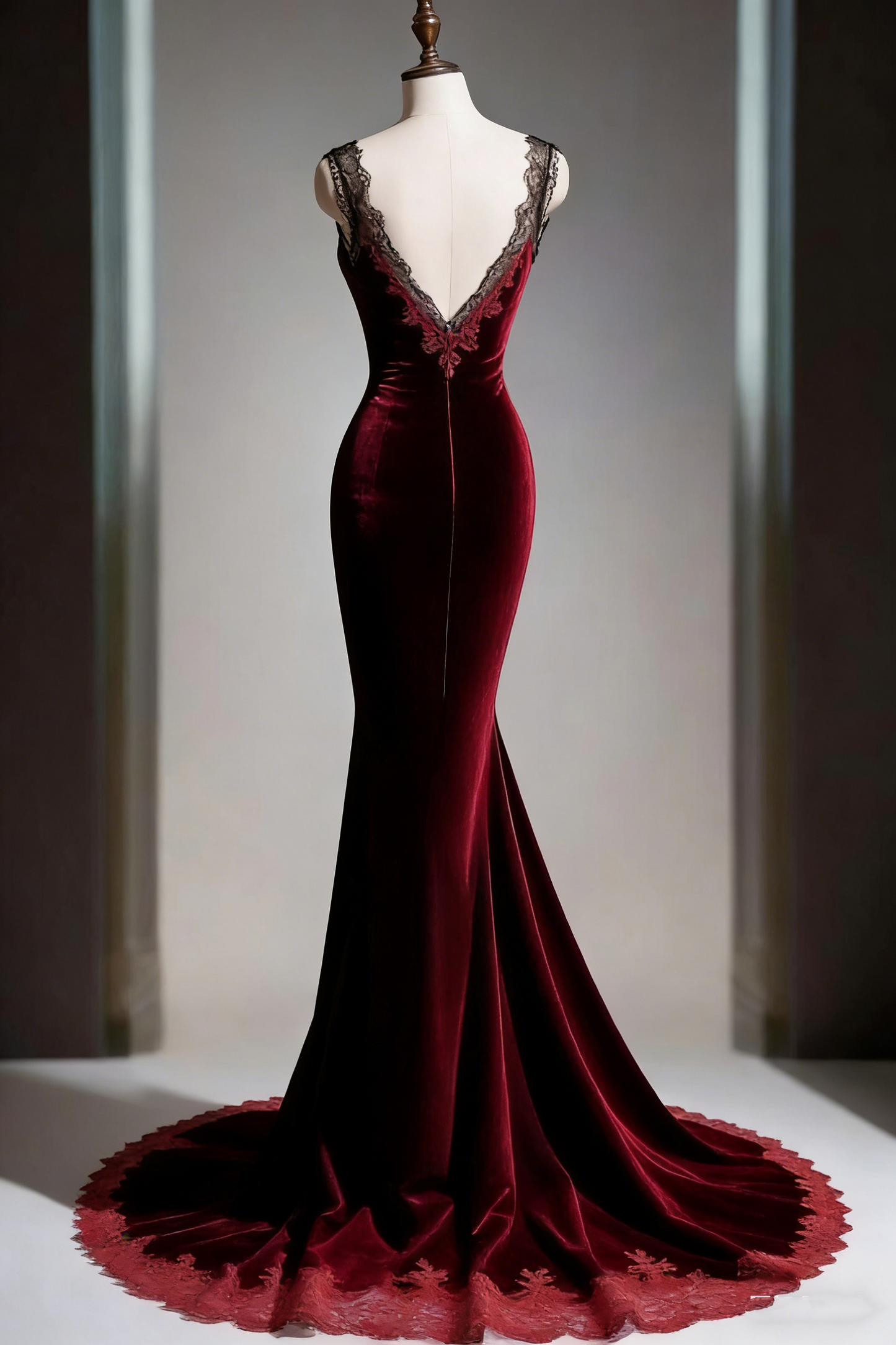 Elegante Meerjungfrau Sweetheart Burgundy Black Lace Lange Ballkleider Inspiration Trendy Abendkleider Formale Party Ballkleid B375