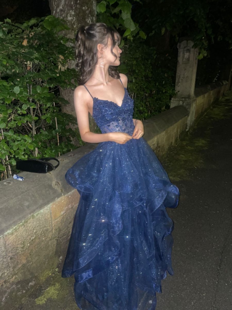 Stunning Ball Gown Spaghetti Straps Tulle Navy Blue Prom Dresses 2026 Inspiration Prom Dress Princess Graduation Dress B393