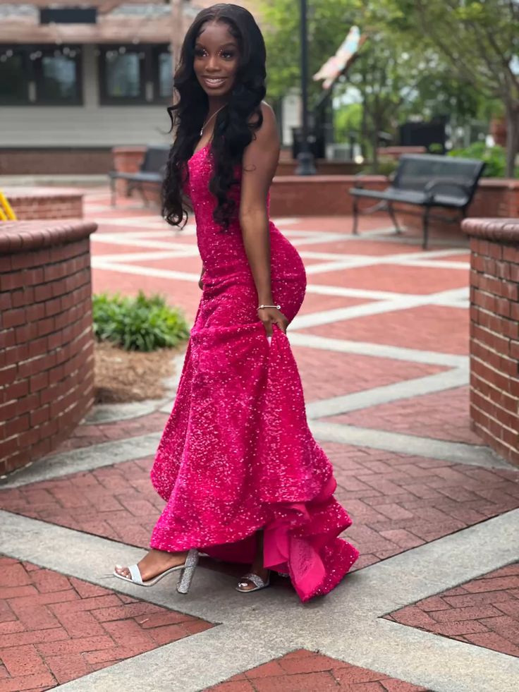 Sexy Meerjungfrau Träger Pailletten Rosa Ballkleider Partykleid Prinzessin Abschlussballkleid B436