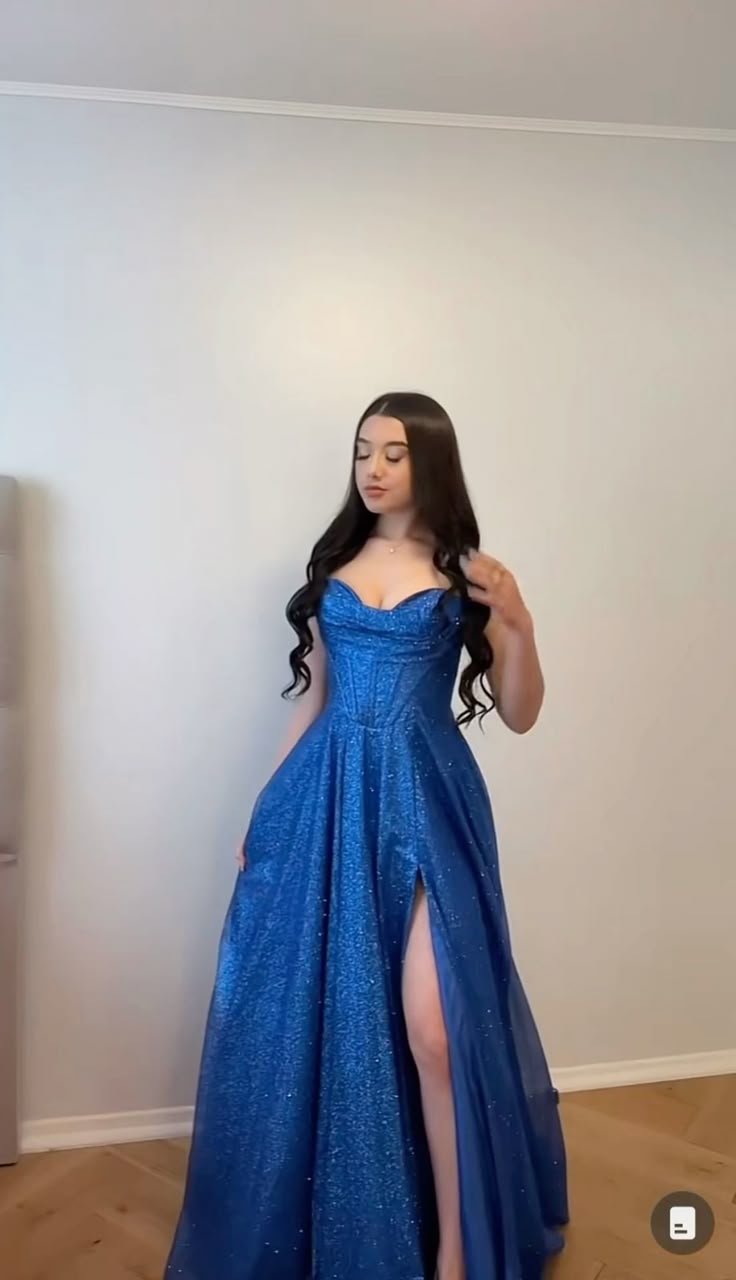 Sparkly A Line Spaghetti Straps Royal Blue Sequin Floor Length Prom Dress Inspiration Long Party Prom Dresses B450