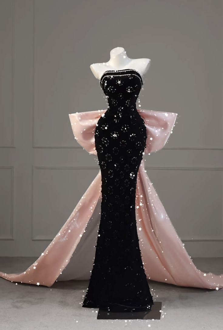 Robe de bal sirène élégante sans bretelles en satin rose vif, longue et longue au sol, noire, inspiration robes de bal longues B46