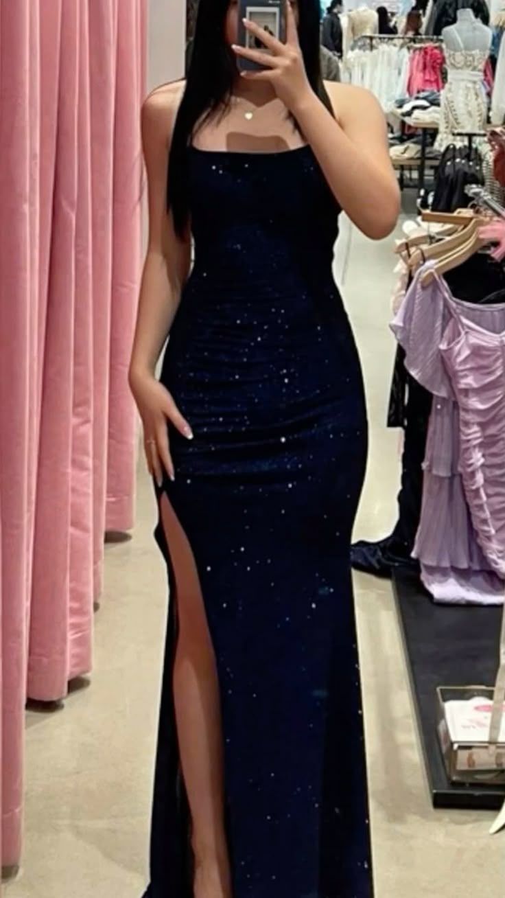 Robe de bal longue sirène sexy à bretelles spaghetti et paillettes, fendue sur le côté, robe de soirée princesse, robe de remise de diplôme, B495