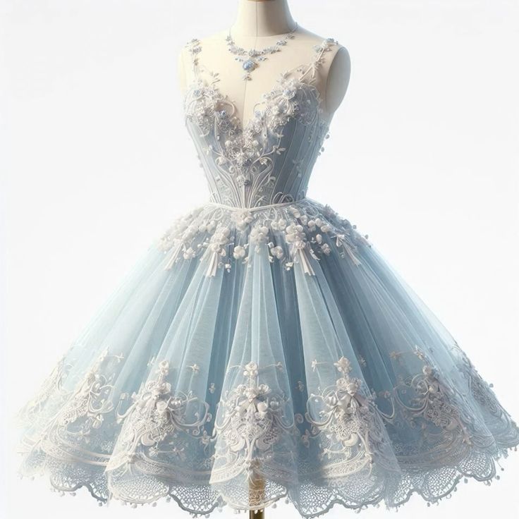 Romantisches Ballkleid mit Trägern, hellblaue Spitze, kurz, für den 16. Geburtstag, Heimkehrkleider, Cocktailkleid B574