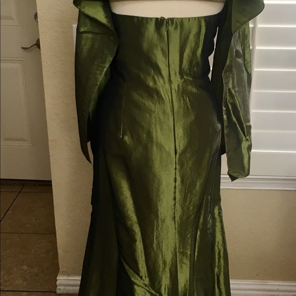 Vintage Meerjungfrau Trägerlos Olivgrün Taft Lang 1950er Retro Edle Ballkleider Partykleid 21. Geburtstag Outfits Abschlusskleid B629