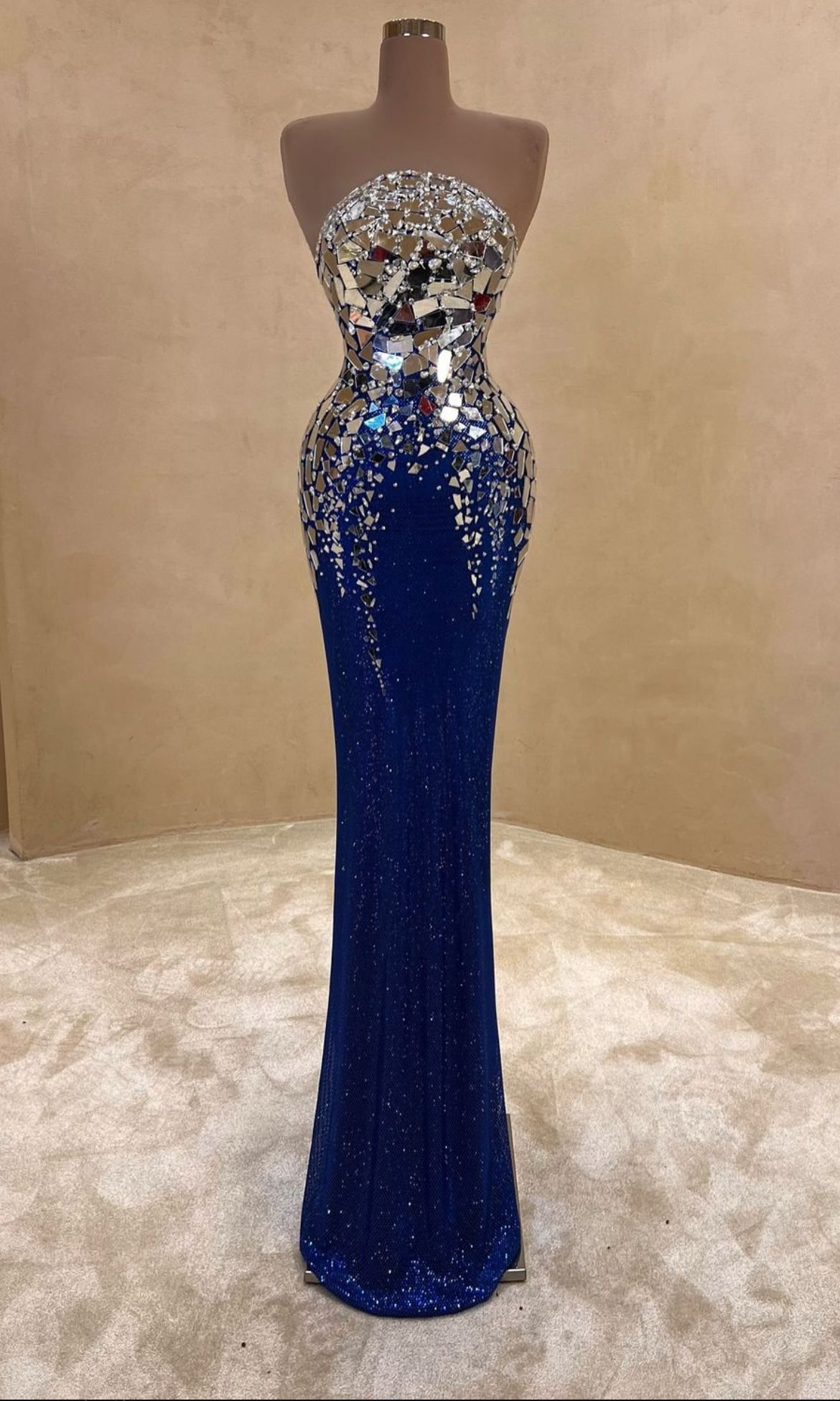 Elegant Mermaid Strapless Sleeveless Long Floor Length Royal Blue Prom Dress Inspiration Prom Dresses B63