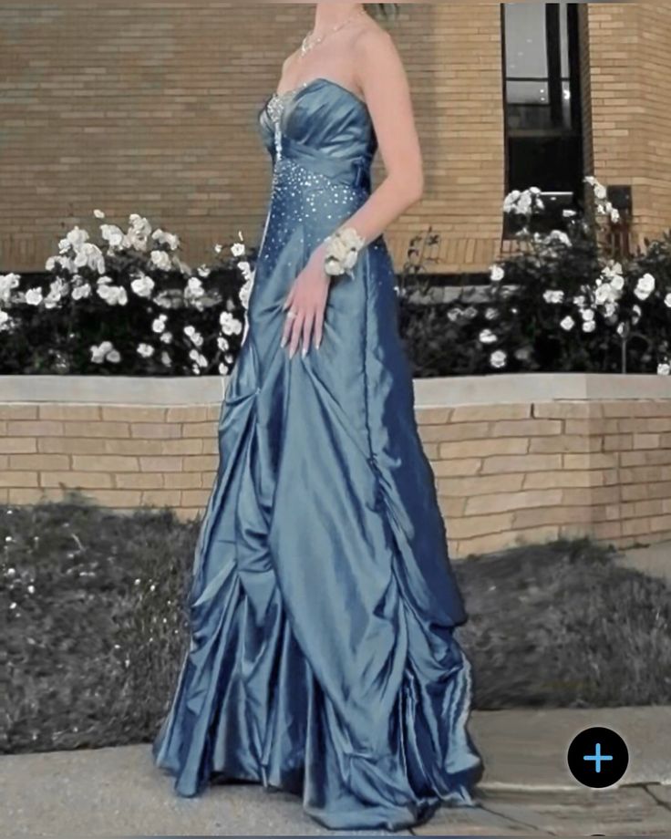 Vintage Ball Gown Strapless Blue Sleeveless Taffeta 90s Classy Prom Dresses Inspiration Party Dress Princess Graduation Dress B631