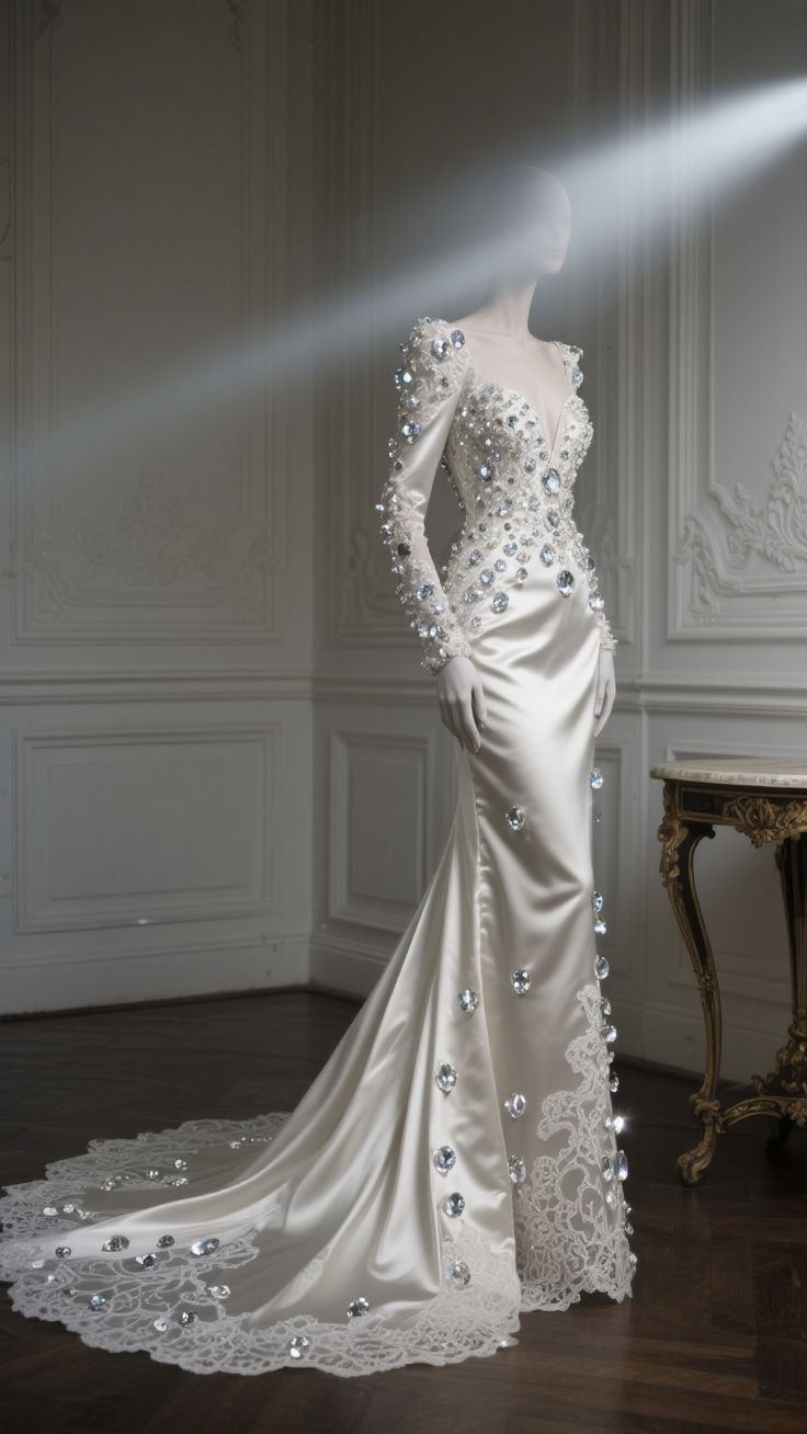 Verträumte Meerjungfrau Schatz Lange Satin Silber Perlen Brautkleid Fee Formale Brautkleider B65