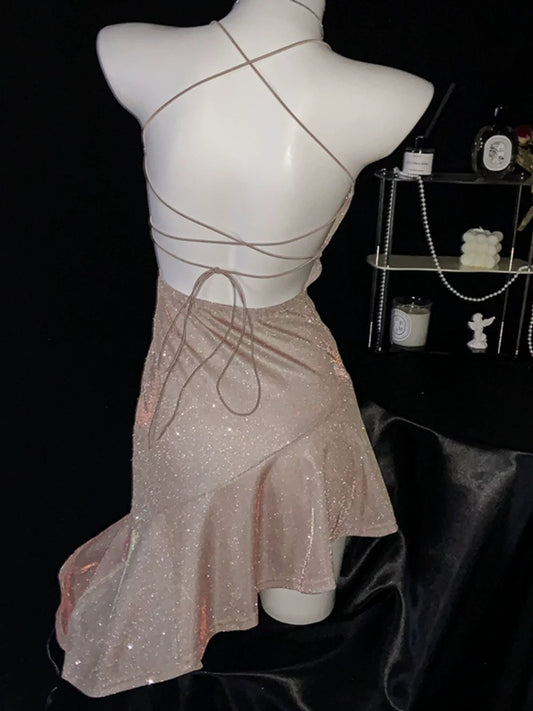 Sexy Sheath Spaghetti Straps Sequin Short 16th Birthday Dress Homecoming Dresses Cocktail Gown B654
