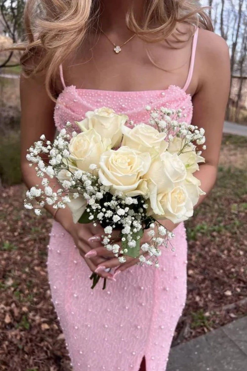 Robe de bal longue fendue rose à bretelles spaghetti et paillettes, style sirène, tenue de soirée pour 21e anniversaire, robe de remise de diplôme, B680