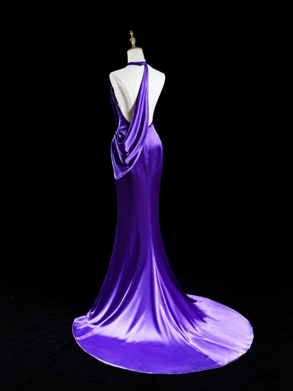 Elegant Mermaid Halter Grape Satin Long Floor Length Prom Dress Inspiration Prom Dresses B78