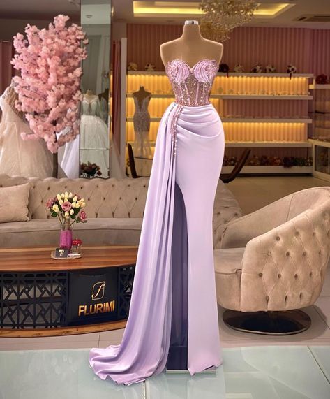 Elegant Sheath Sweetheart Lilac Slit Long Floor Length Prom Dress Inspiration Prom Dresses B82