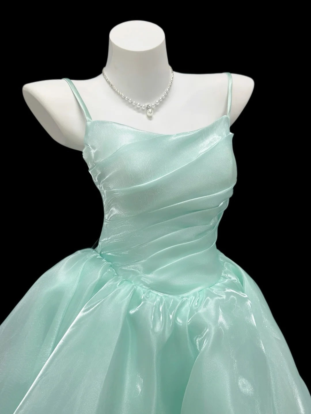 Einfache Ballkleid-Abschlussballkleider Spaghettiträger Mintgrün Bodenlang Formelle Outfits RB4359