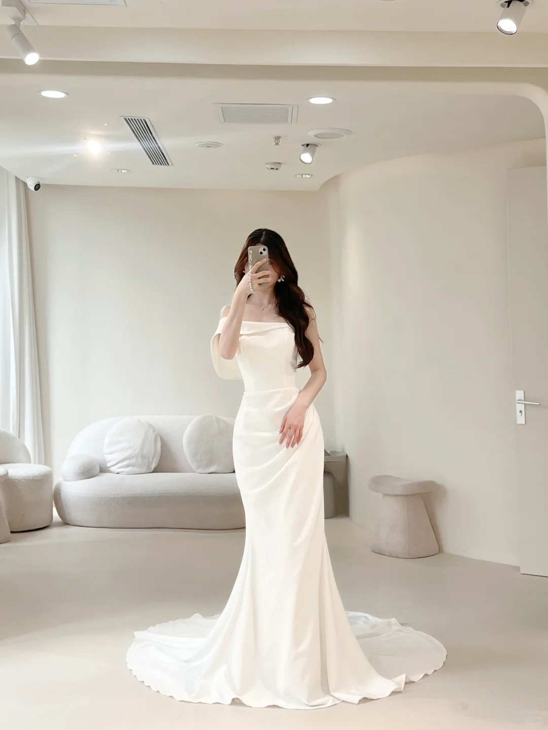 Meerjungfrauen-Brautkleid für Damen, trägerlos, plissiert, bodenlang, AB1024