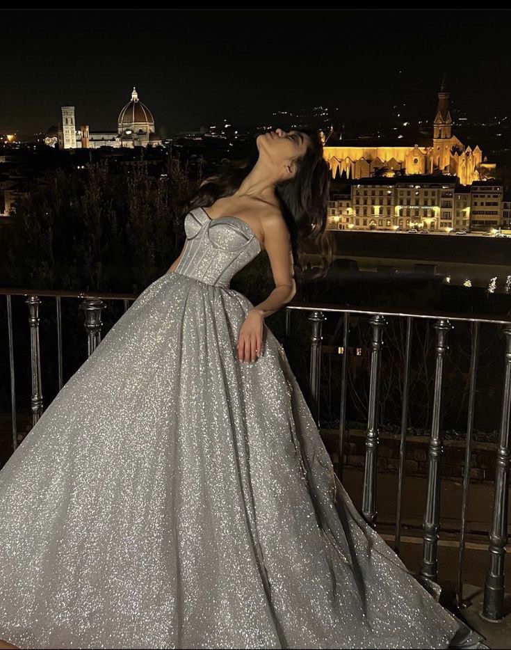 Robe de bal modeste à paillettes argentées et décolleté en cœur, tenue de soirée pour 18 ans, robe de bal DH3059