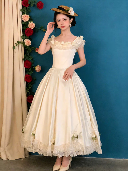 Vintage Wedding Dresses Ball Gowns Square Sleeveless With Flowers Summer Garden Wedding Dress N4090