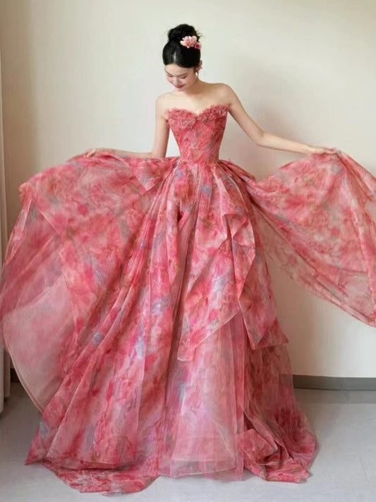 Sweet Prom Dress Ball Gown Sweetheart Pink With 3D Flowers Long Quinceanera Dresses Sweet 16 Dress Formal Outfits RB5259