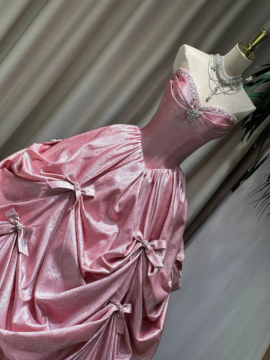 Cute Prom Dress Ball Gown Sweetheart Pink With Beads Floor Length Quinceanera Dresses Evening Formal Outfits RB5195