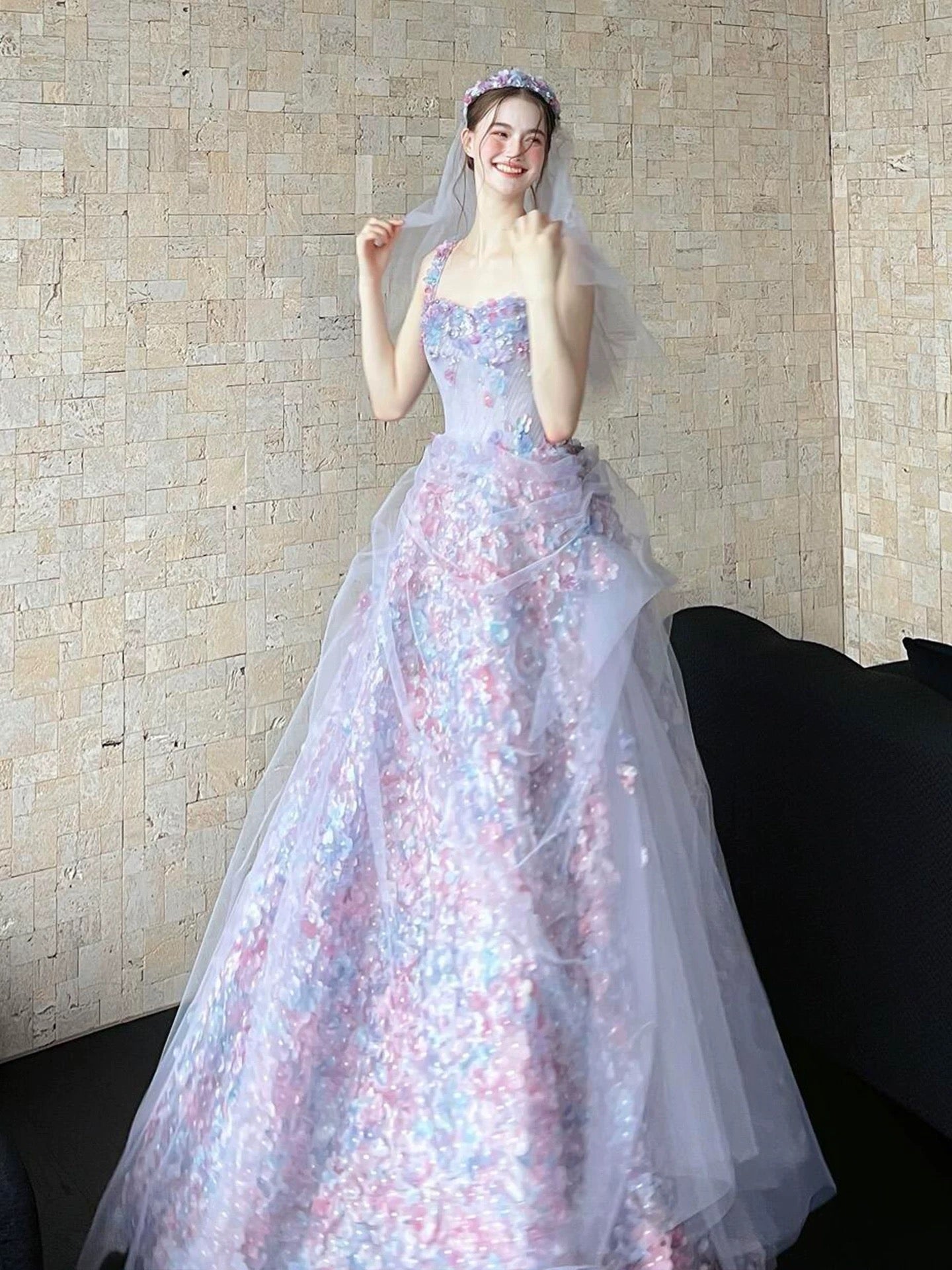Beautiful Women's A line Square Neck Lilac Tulle Maxi Dress Date Night Outfits Semi Formal Prom Dresses RB5209