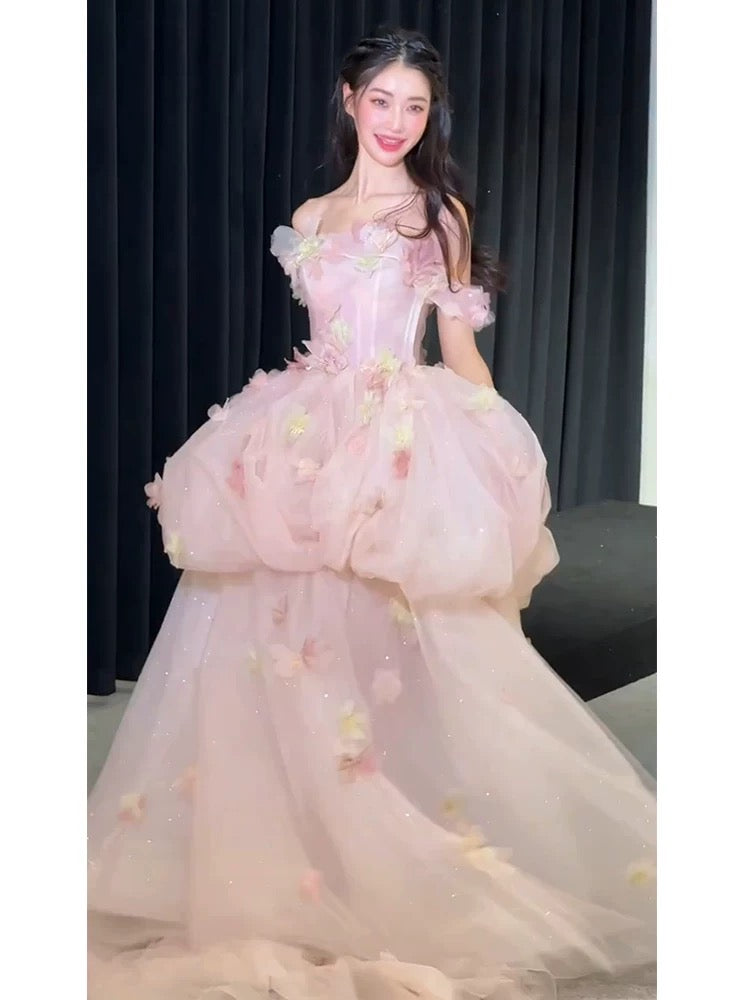 Süßes Ballkleid schulterfrei Rosa Tüll Sweet 16 Kleider Quinceanera Kleid Lang 15 Vestidos De Fiesta N2036