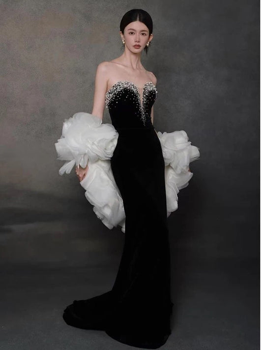 Sexy Evening Dresses Women Mermaid Sweetheart Black With Cape Long Prom Gown Party Wear Fashion Dresses N1808